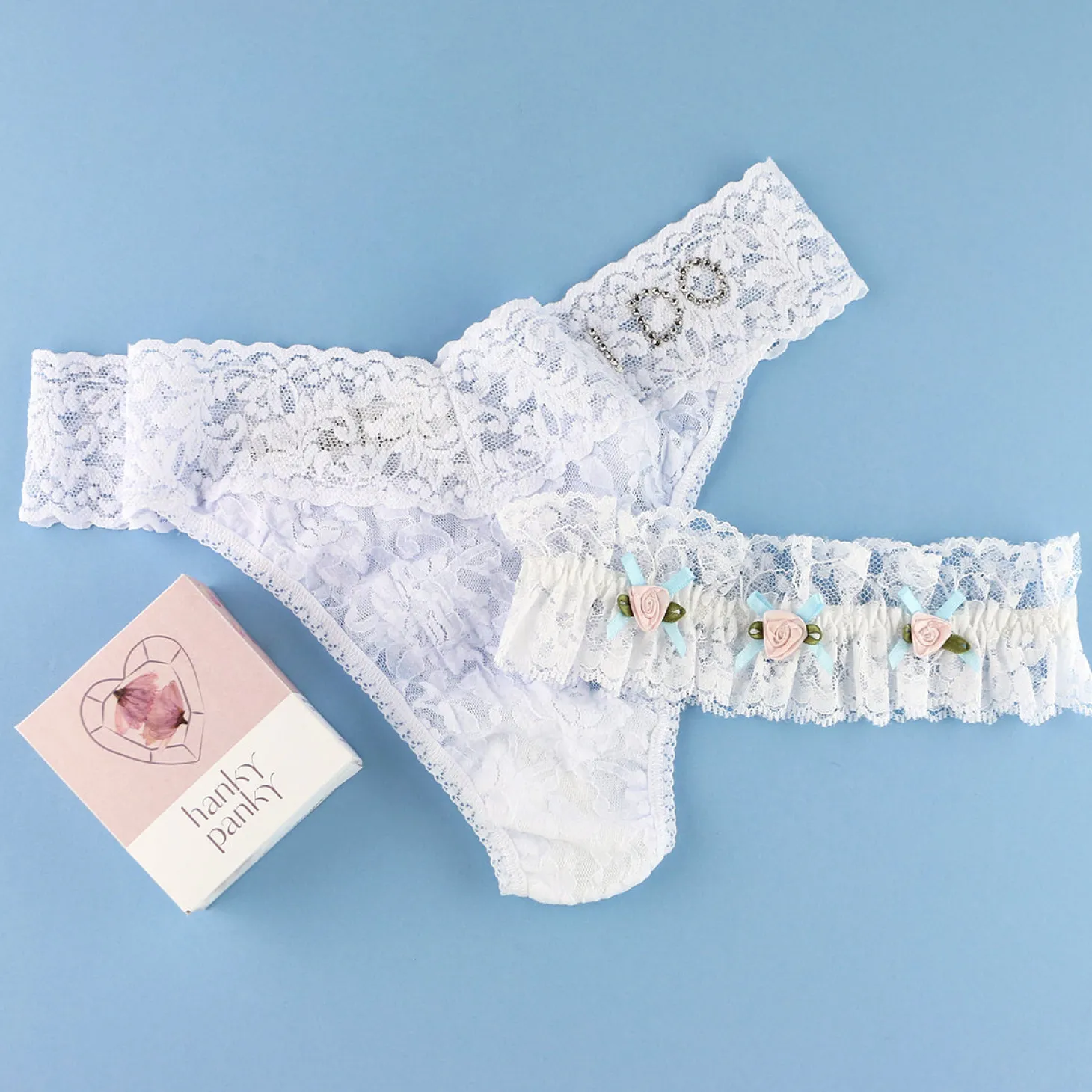 Hanky Panky "I DO" Lace Original Rise Thong & Garter Set