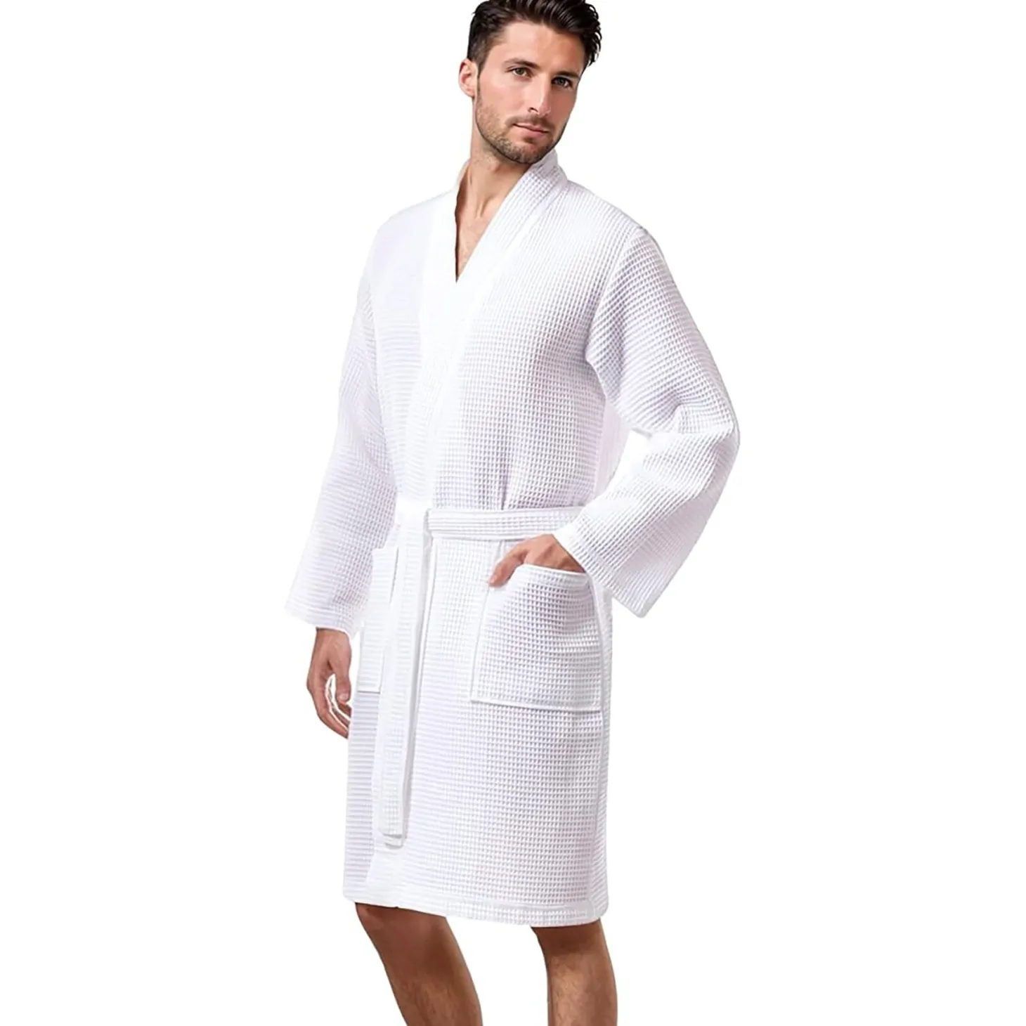 Morgenstern Luca Unisex Cotton Waffle Long Wrap Robe