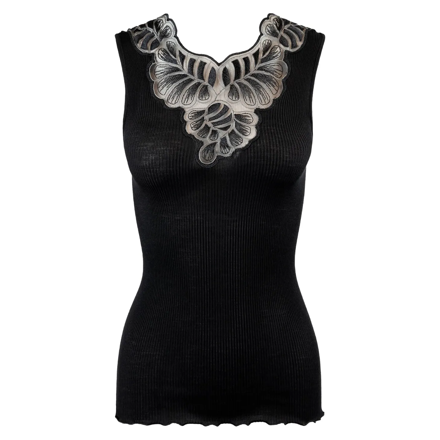 Oscalito Embroidered Tulle V-Neck Ribbed Tank Top