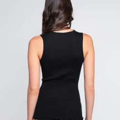 Oscalito Embroidered Tulle V-Neck Ribbed Tank Top