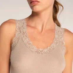 Oscalito Leavers Lace Trim Ribbed Tank Top