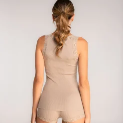 Oscalito Leavers Lace Trim Ribbed Tank Top