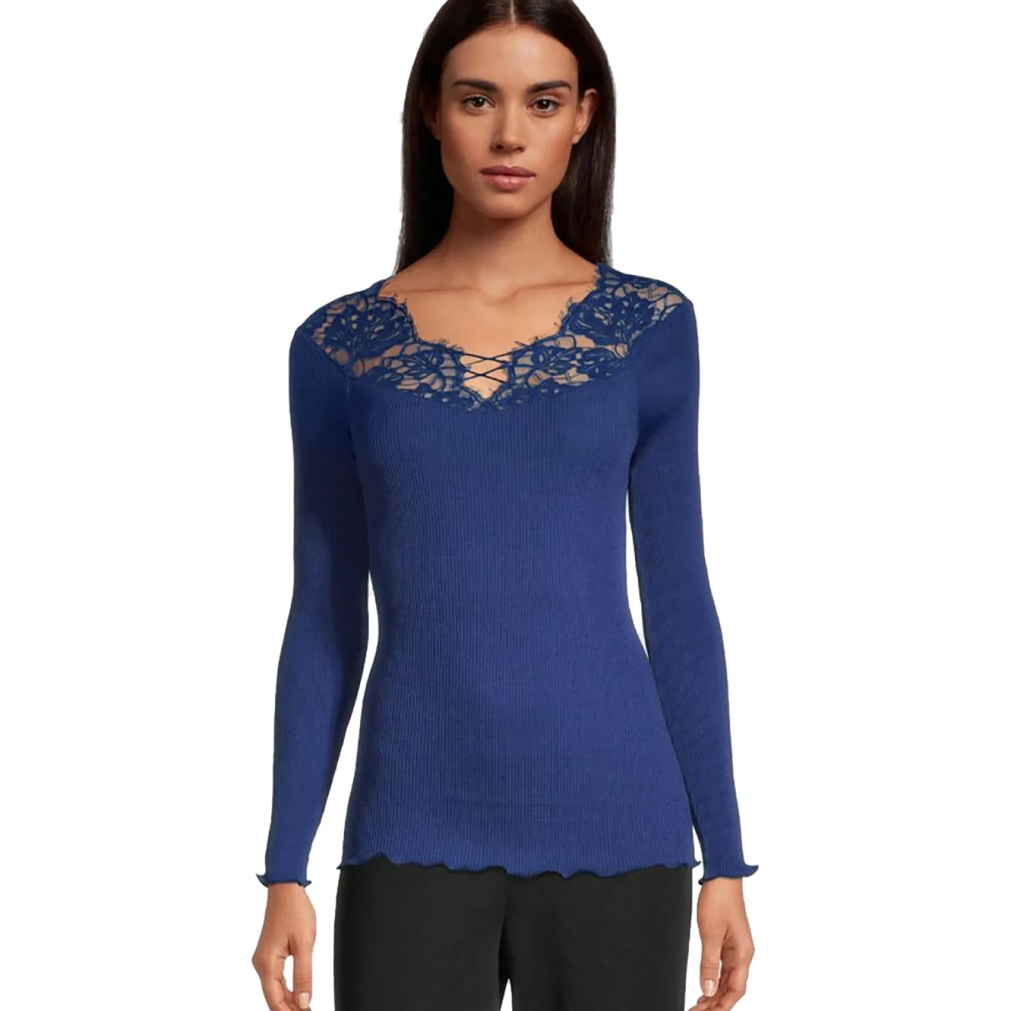 Oscalito LS Wool & Silk Top w/ Leavers Lace