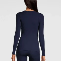 Oscalito Satin Trim V-Neck Ribbed Long Sleeve Top