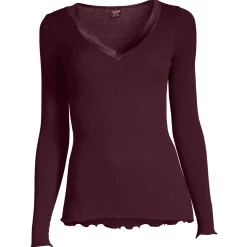 Oscalito Satin Trim V-Neck Ribbed Long Sleeve Top